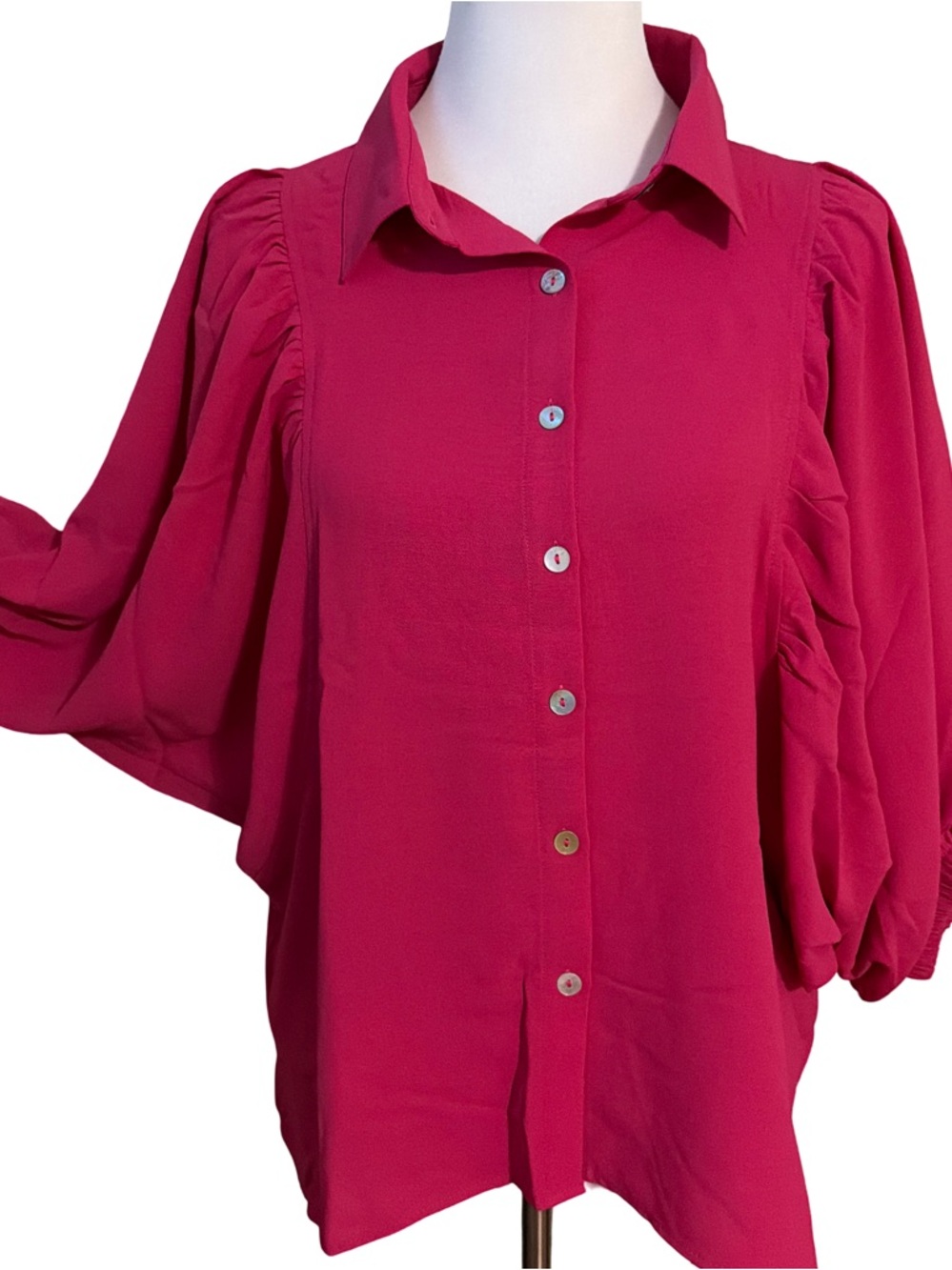 ODDY Raspberry Pink Button Front Blouse